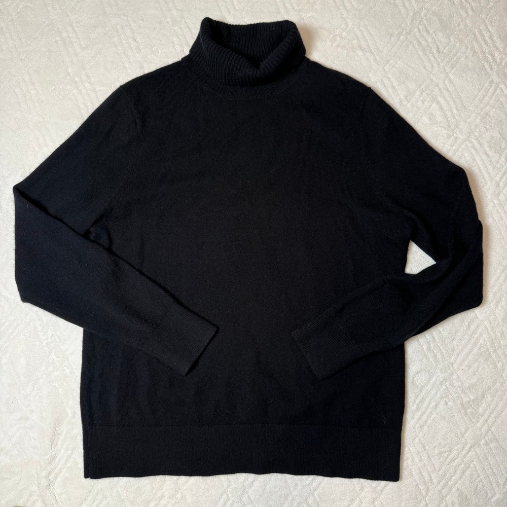 Quiet Luxury Minimalist Lands' End 100% Cashmere Black Turtleneck Sweater L